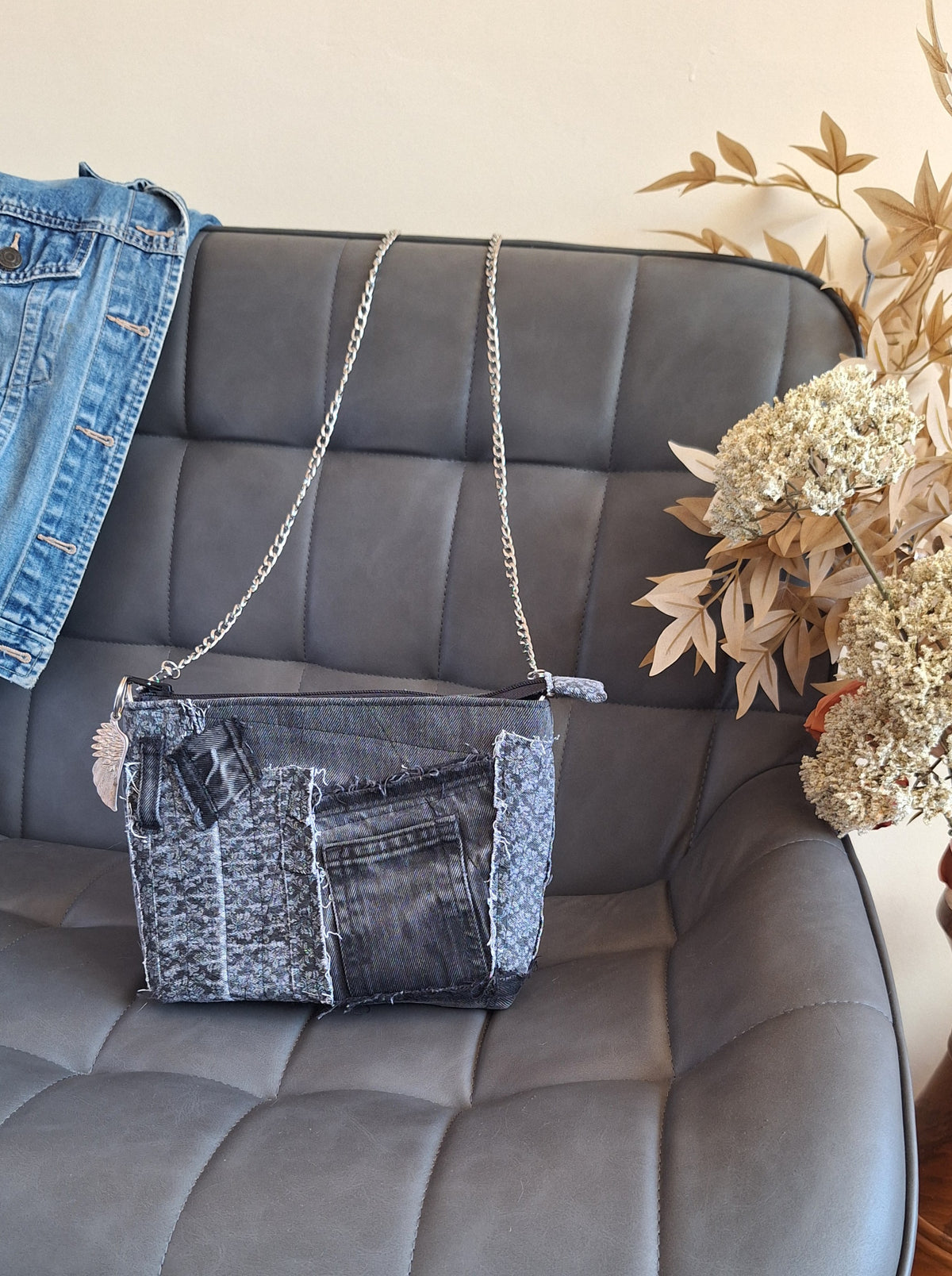 The Chain Strap Mini: Grey & floral