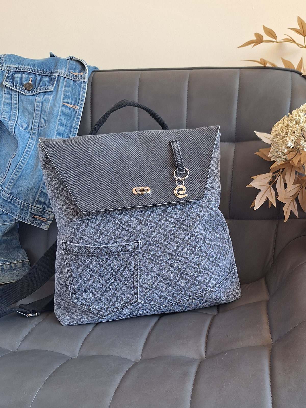 The Backpack: grey & floral