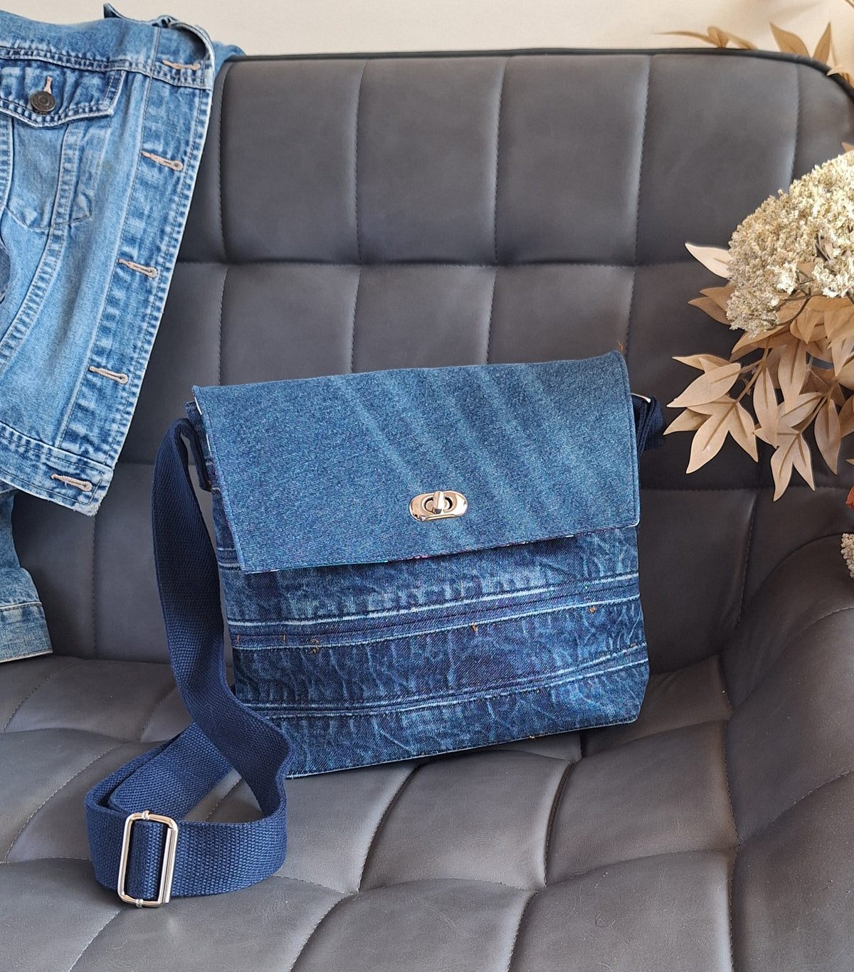 Blue denim crossbody bag