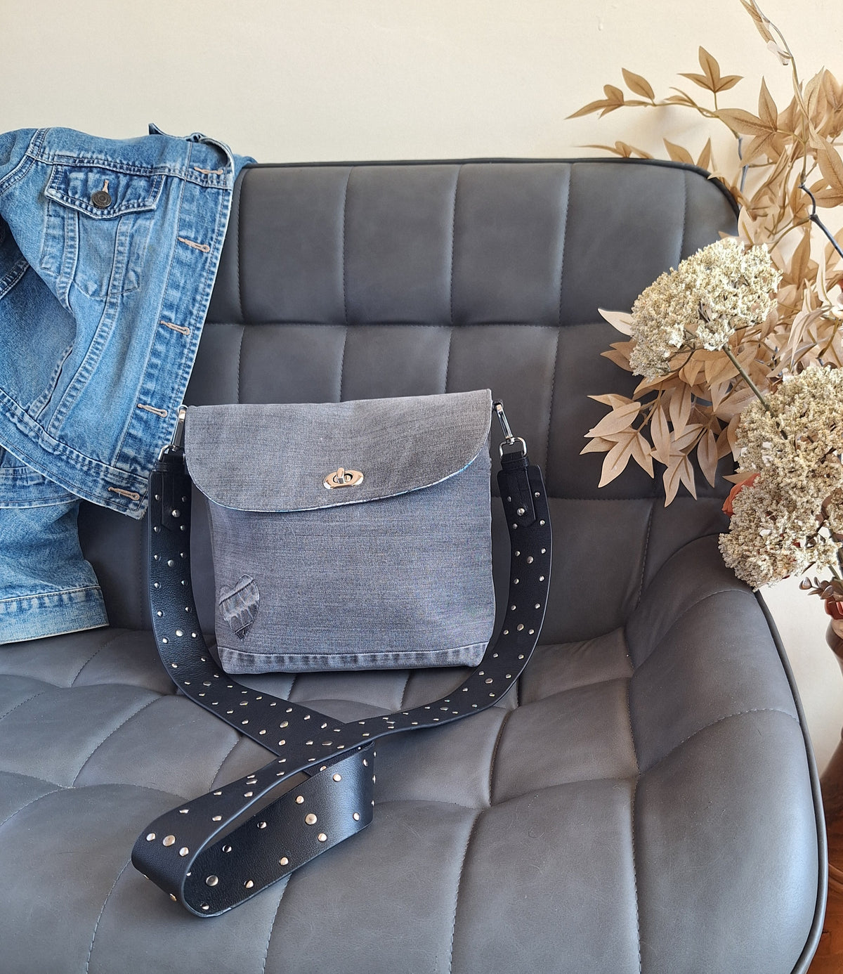 Grey denim crossbody bag