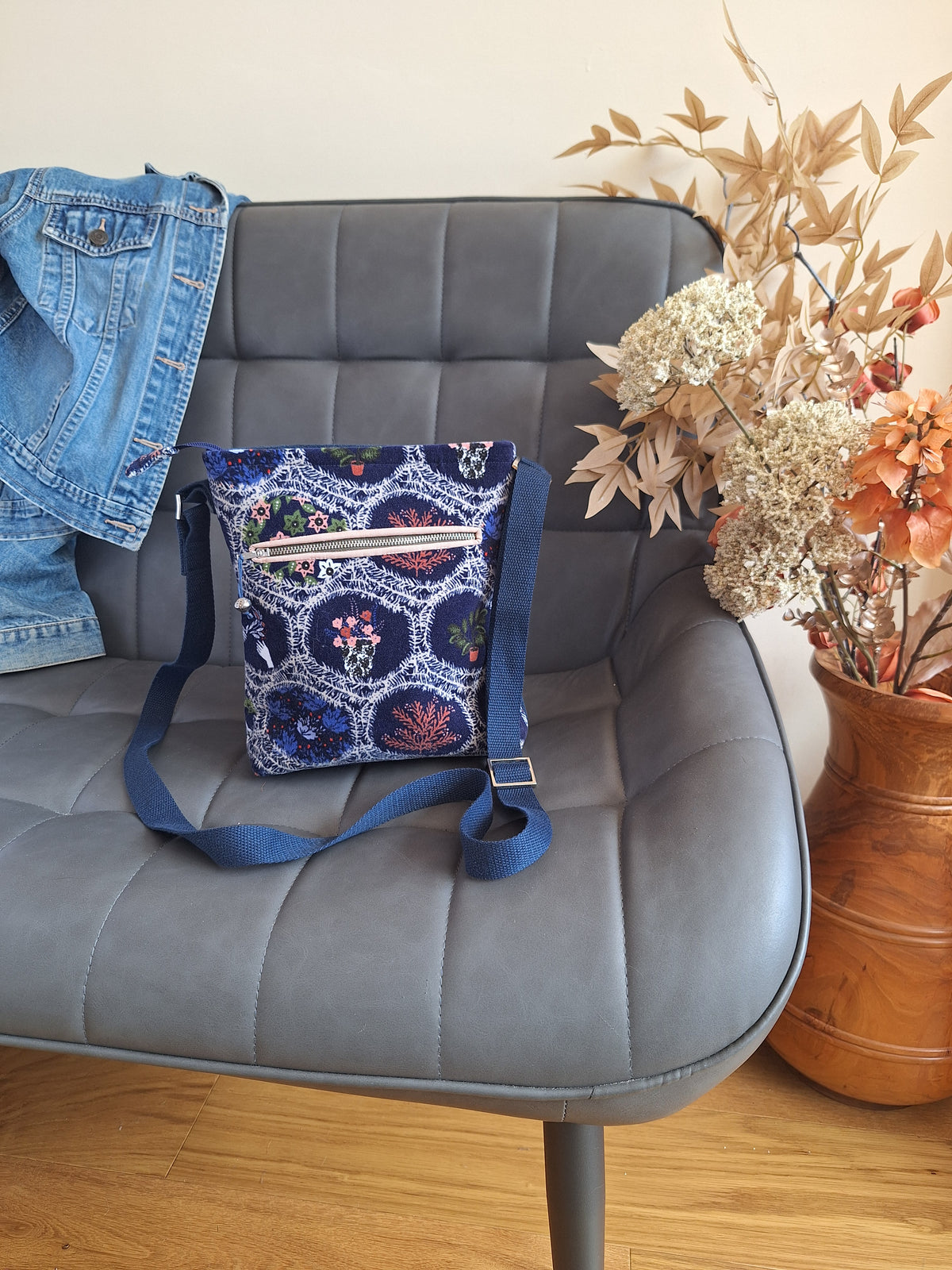 Upcycled Denim and Velvet Handbag