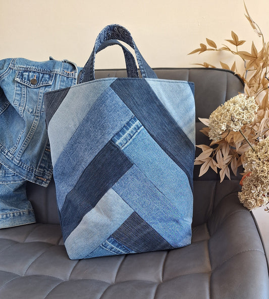 The Bag For Life: blue denim with blue paisley lining