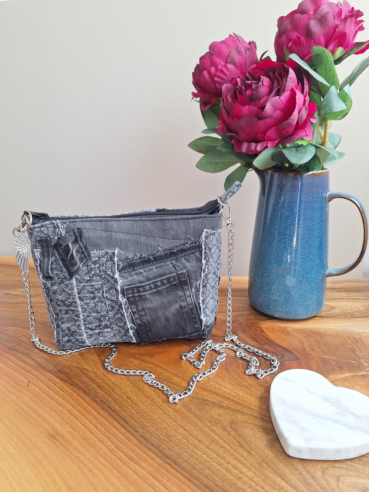 The Chain Strap Mini: Grey & floral