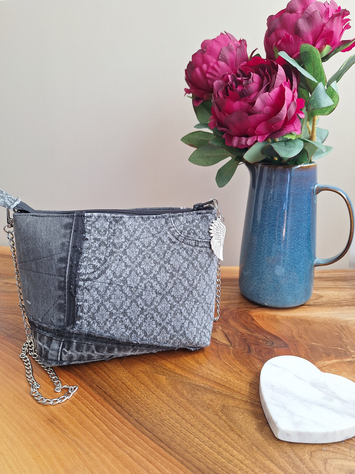 The Chain Strap Mini: Grey & floral