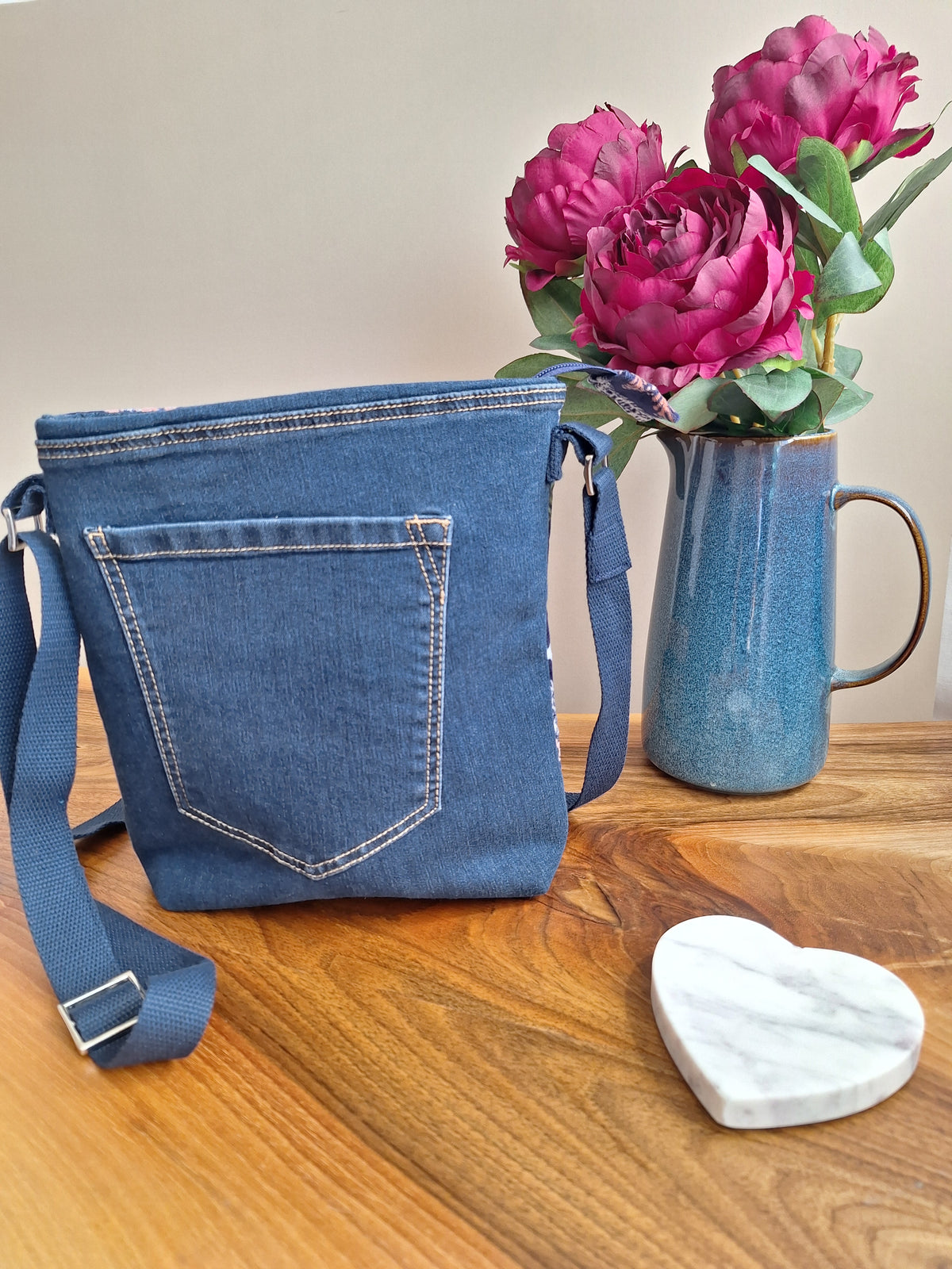 Upcycled Denim and Velvet Handbag