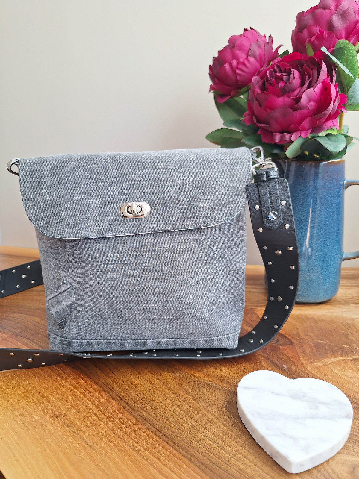 Grey denim crossbody bag