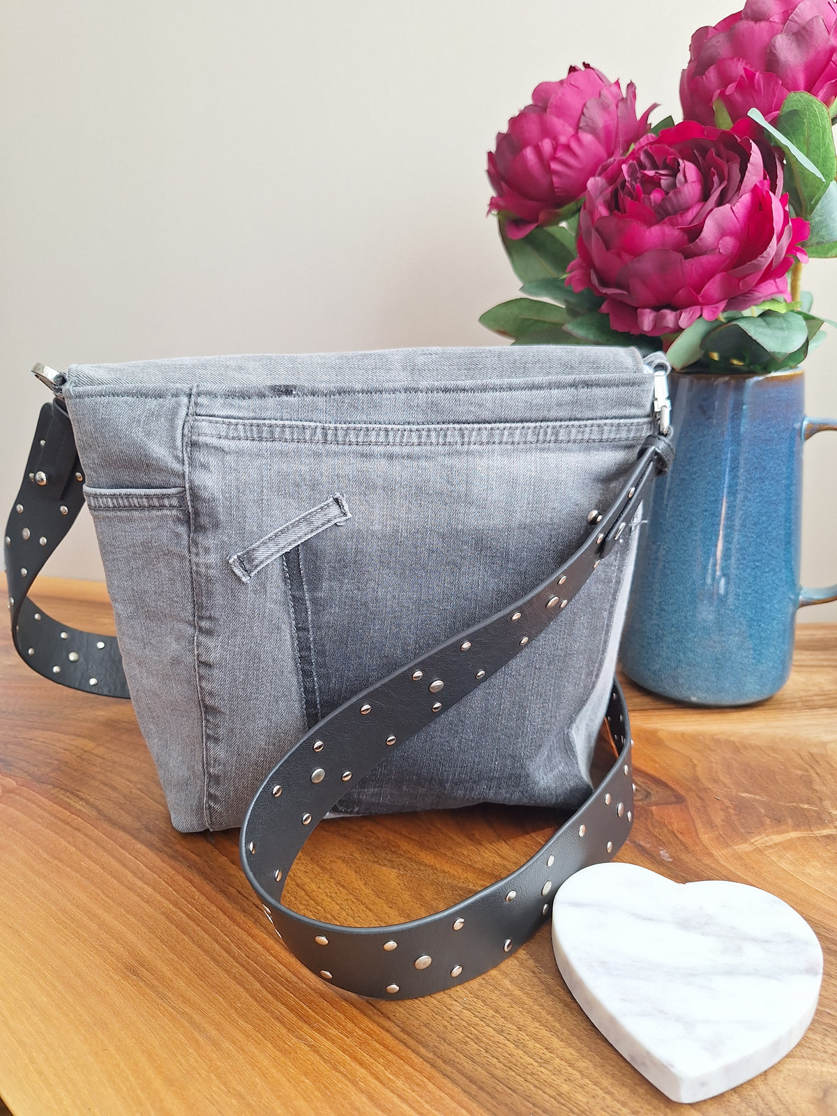 Grey denim crossbody bag