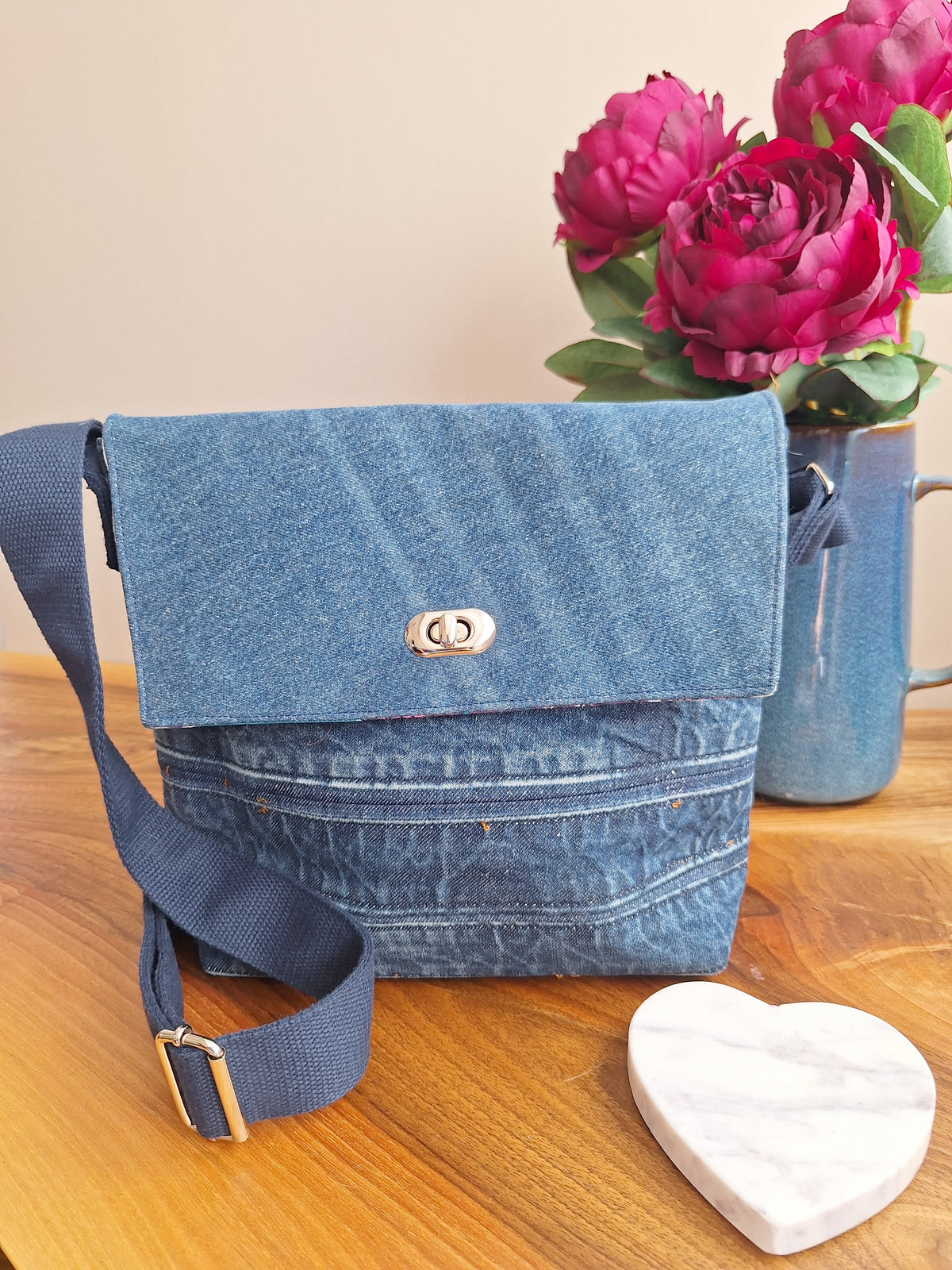 Blue denim crossbody bag