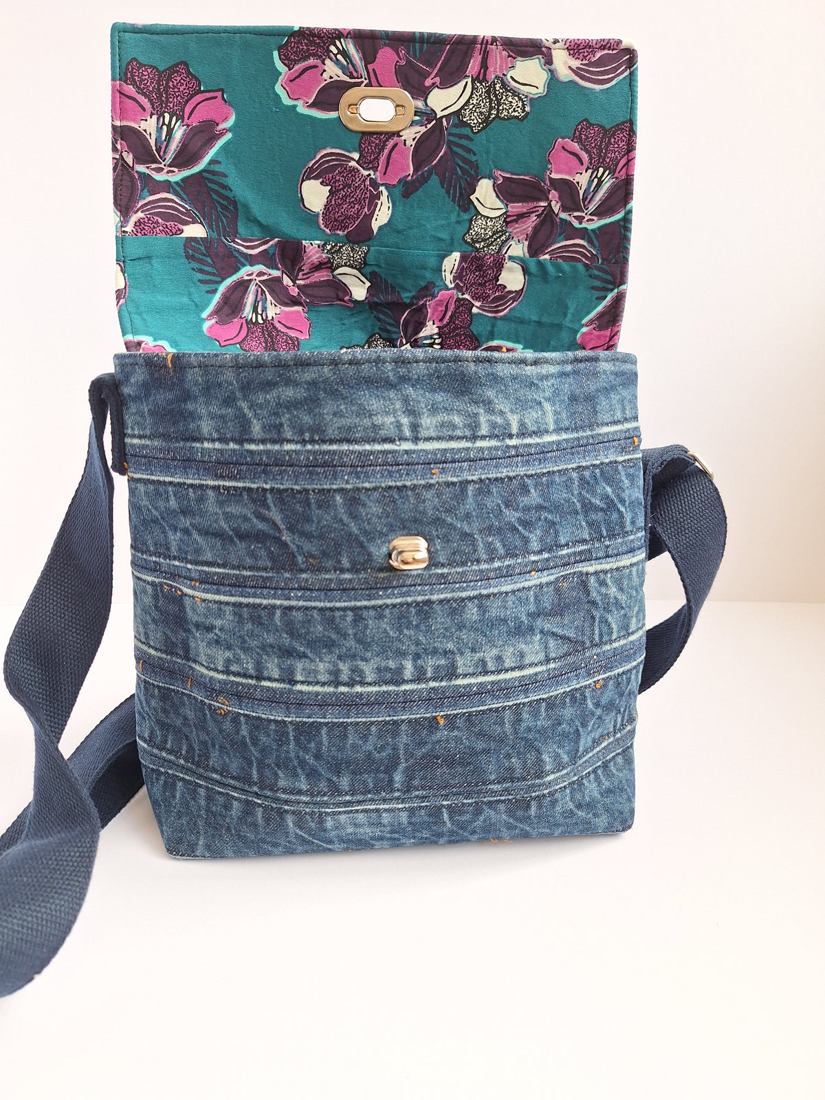 Blue denim crossbody bag
