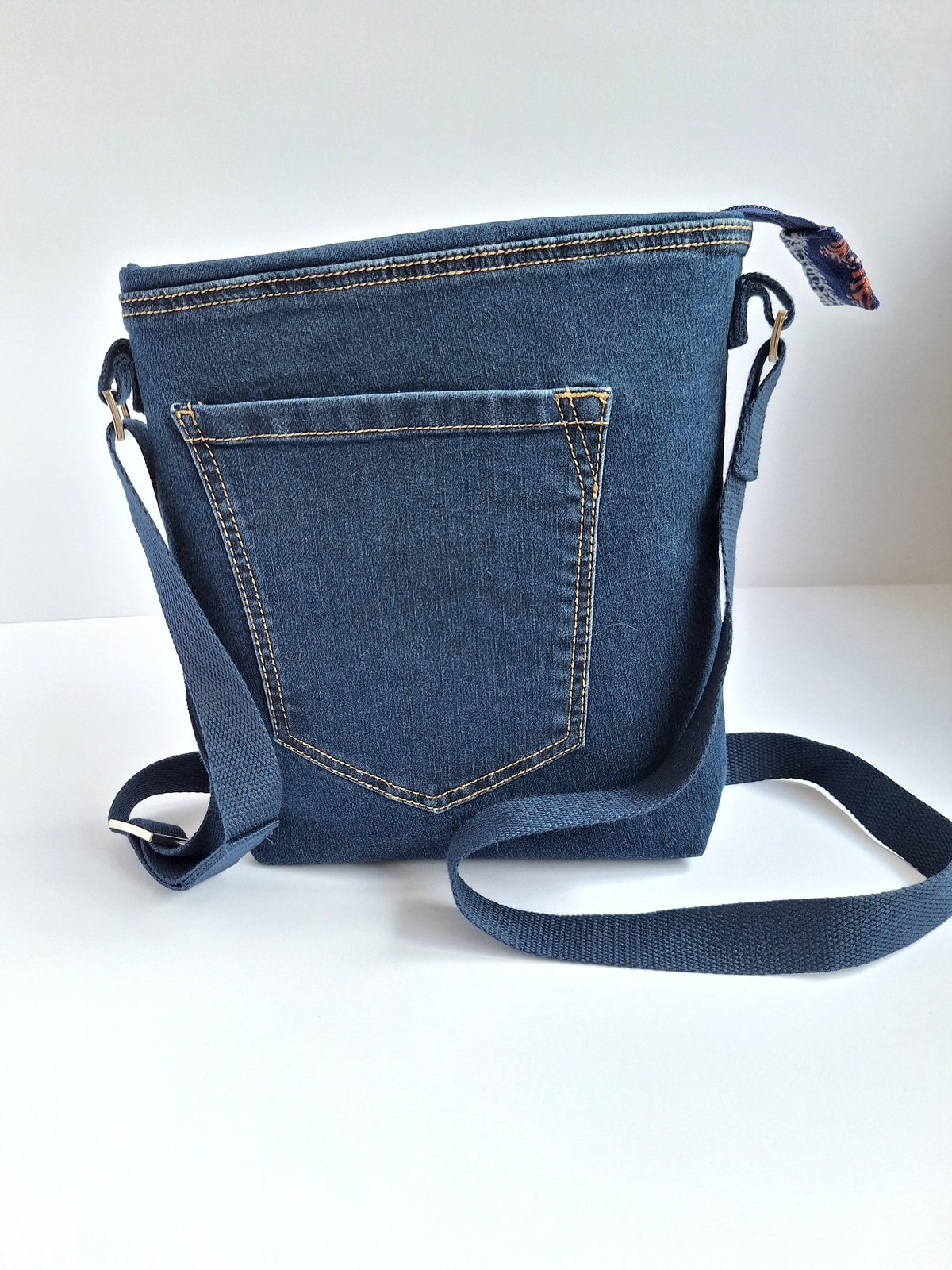 Upcycled Denim and Velvet Handbag