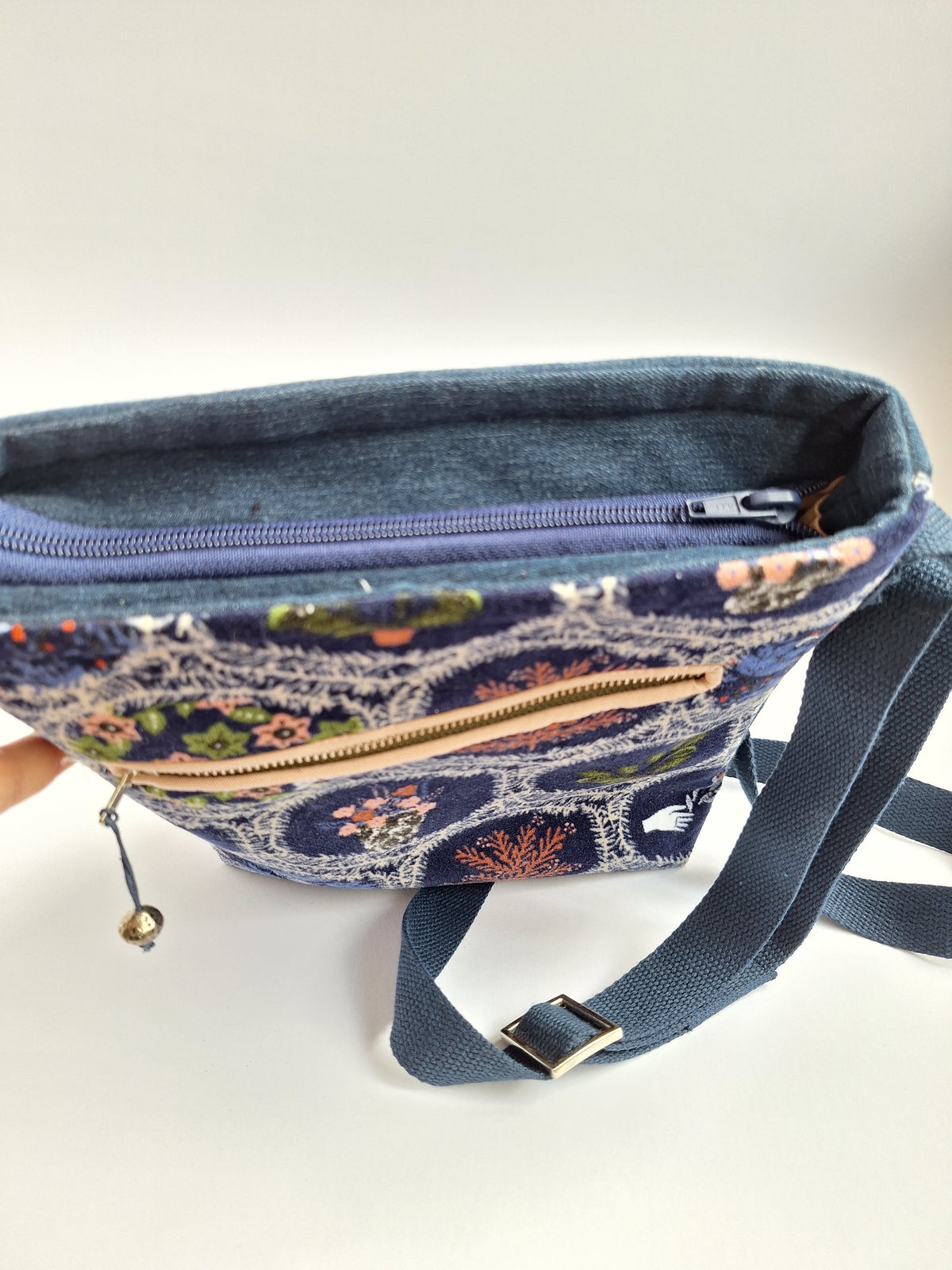 Upcycled Denim and Velvet Handbag