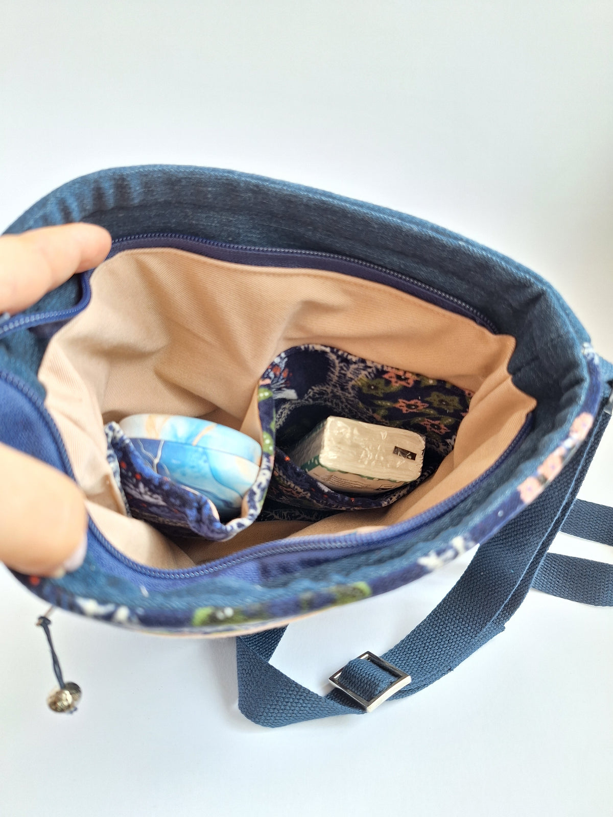 Upcycled Denim and Velvet Handbag