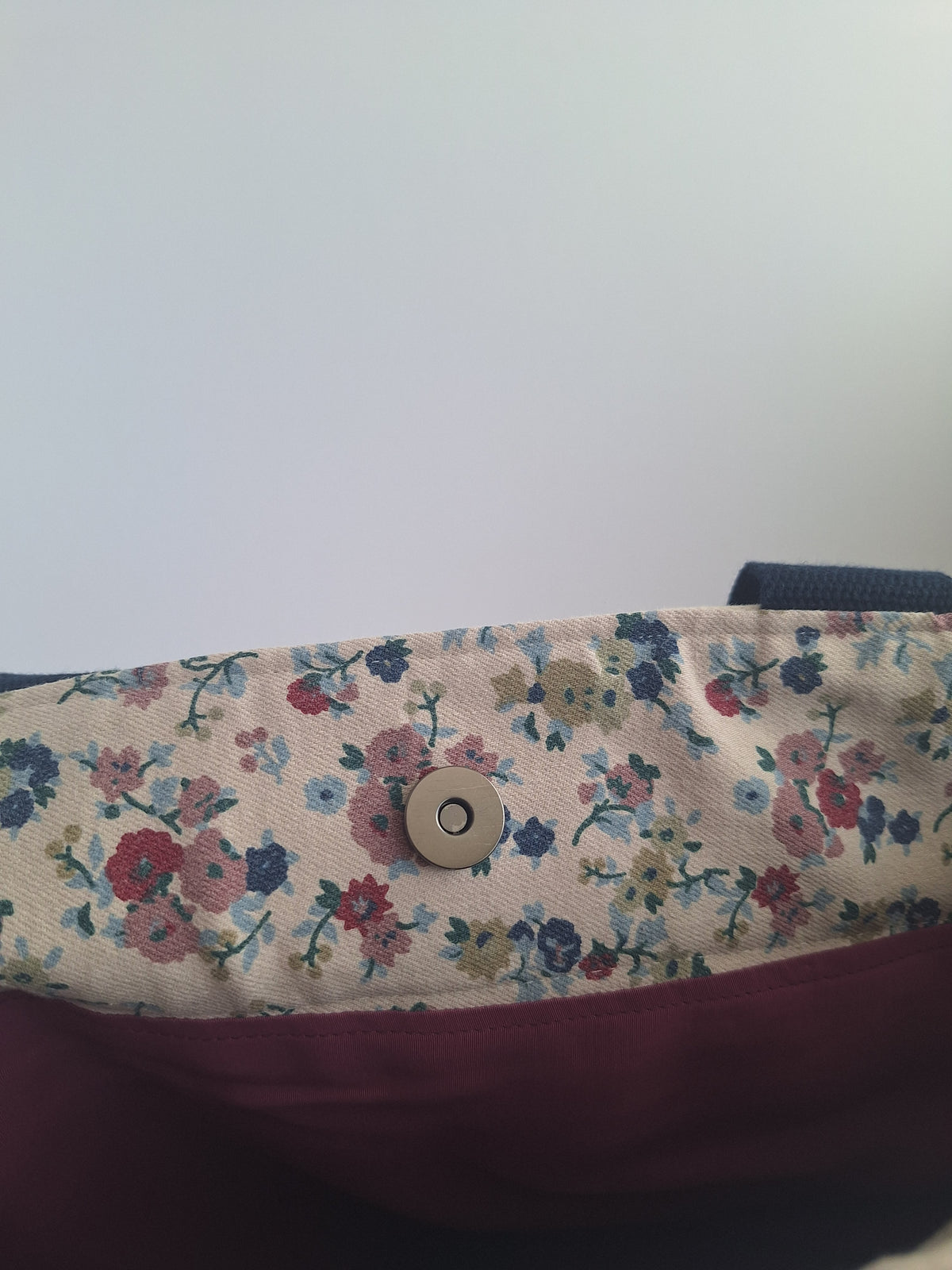 Patchwork denim tote with floral print