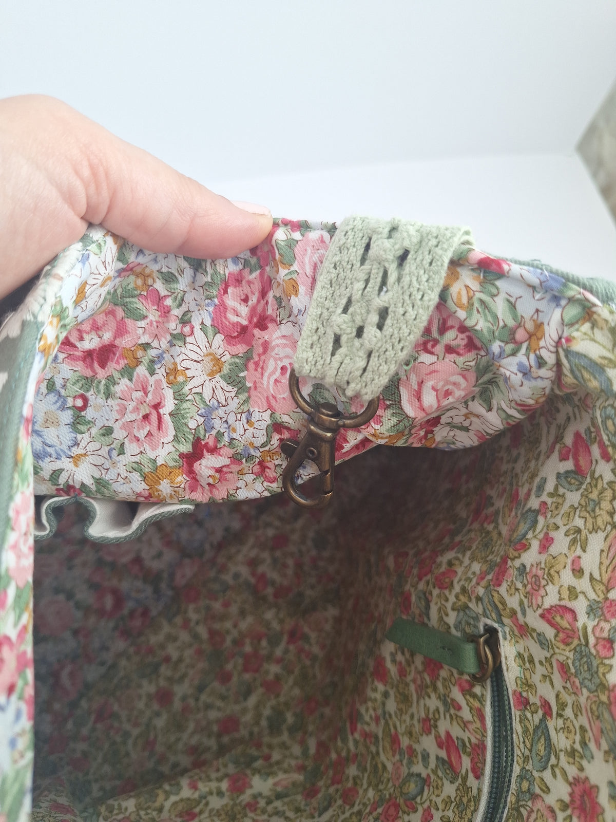 The Backpack: olive green with embroidered detail