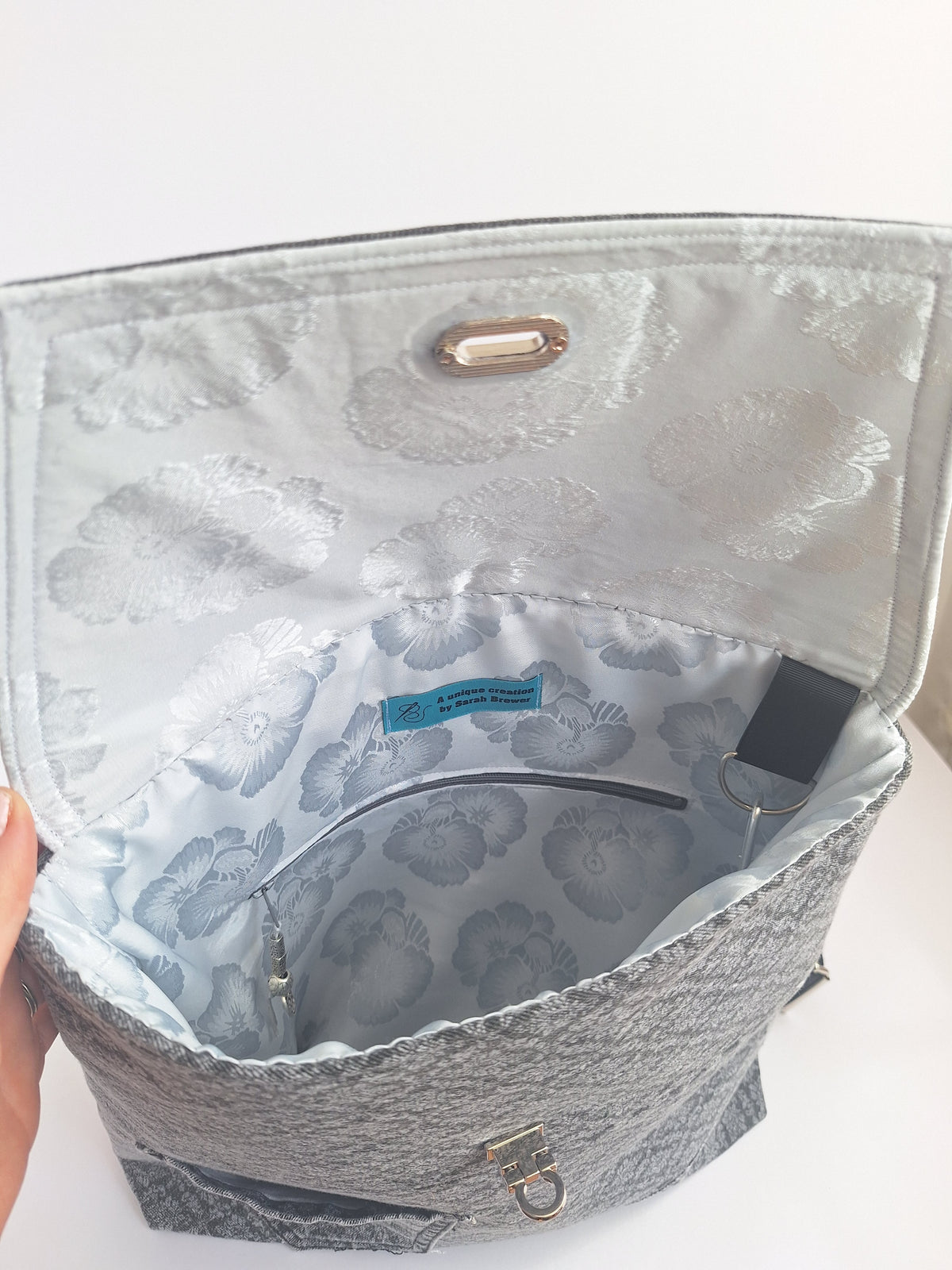 The Backpack: grey & floral