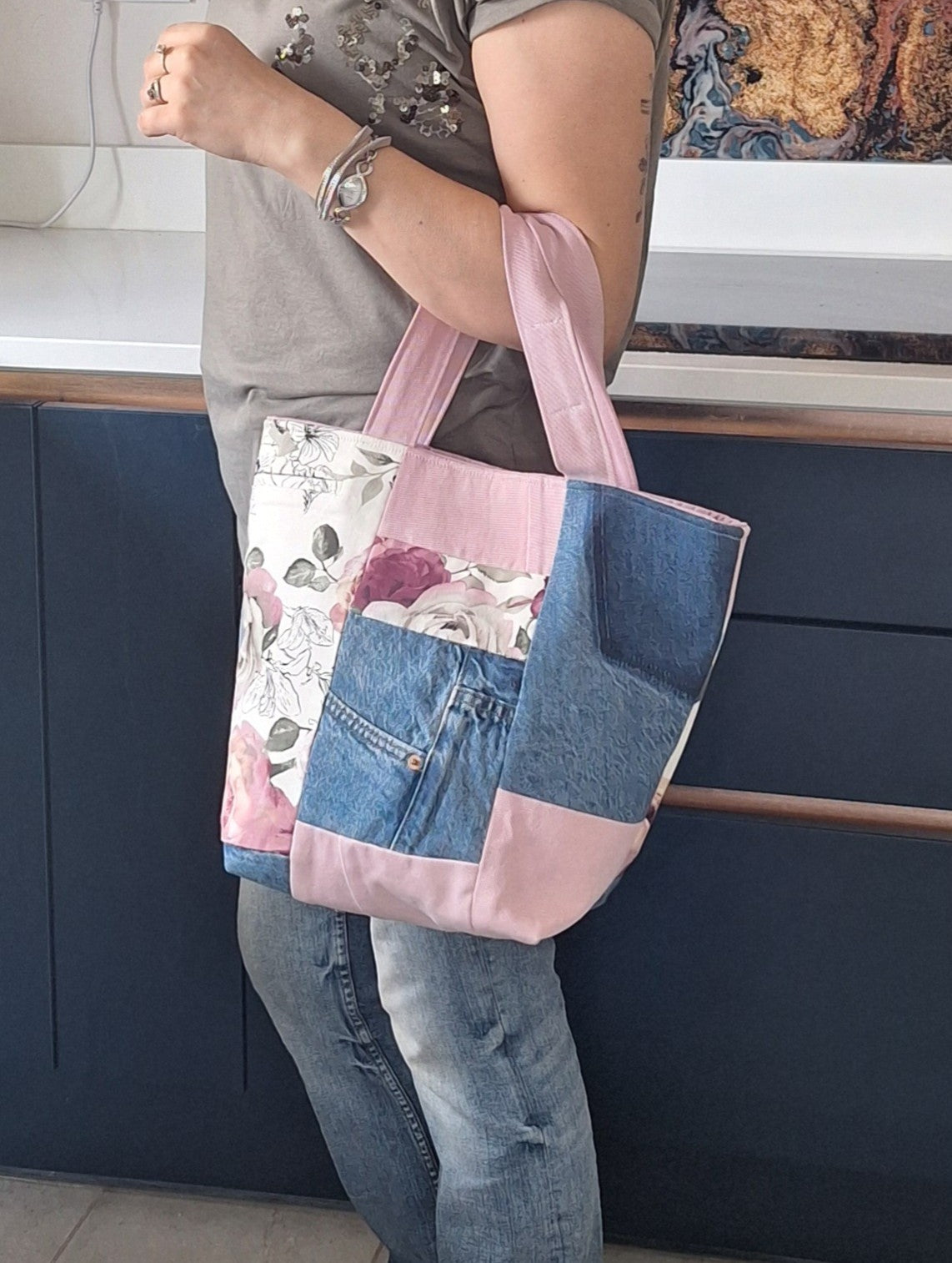 Pink patchwork shopper