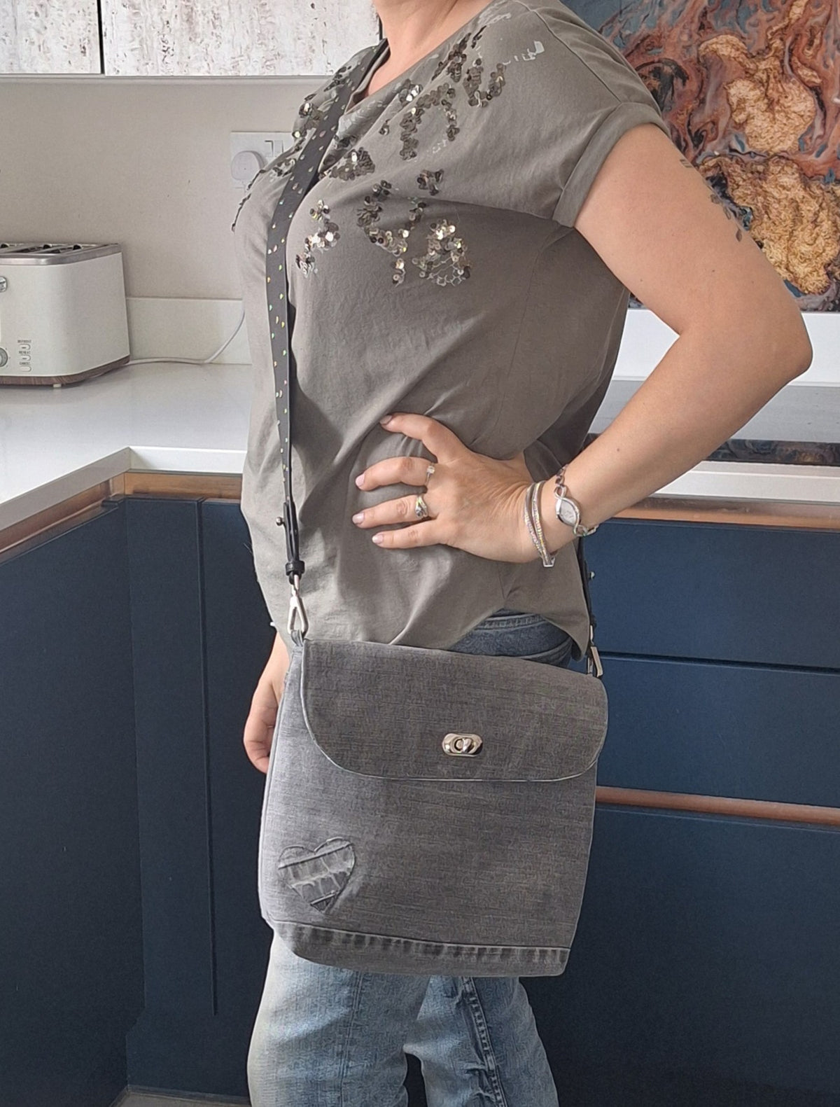 Grey denim crossbody bag