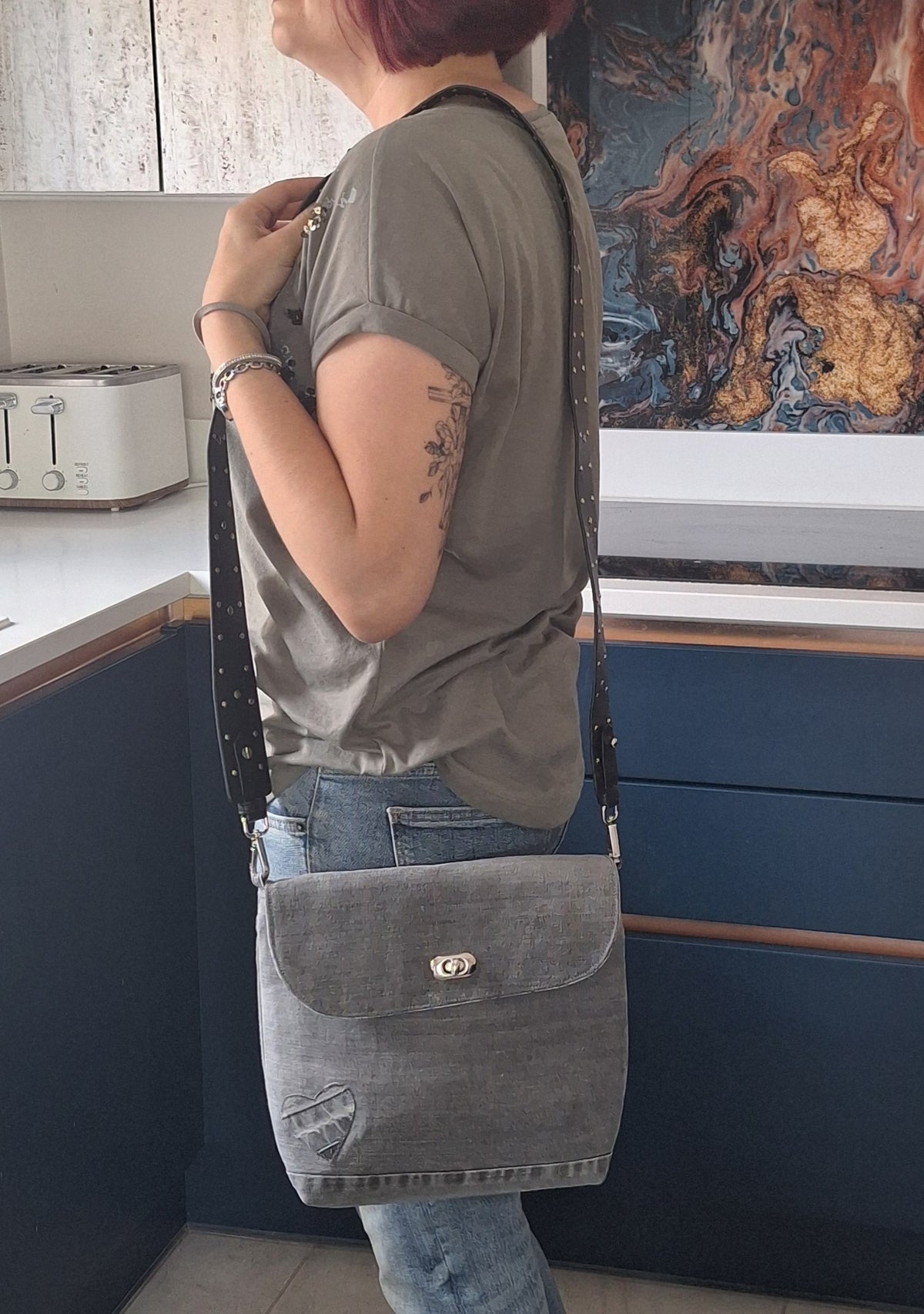 Grey denim crossbody bag