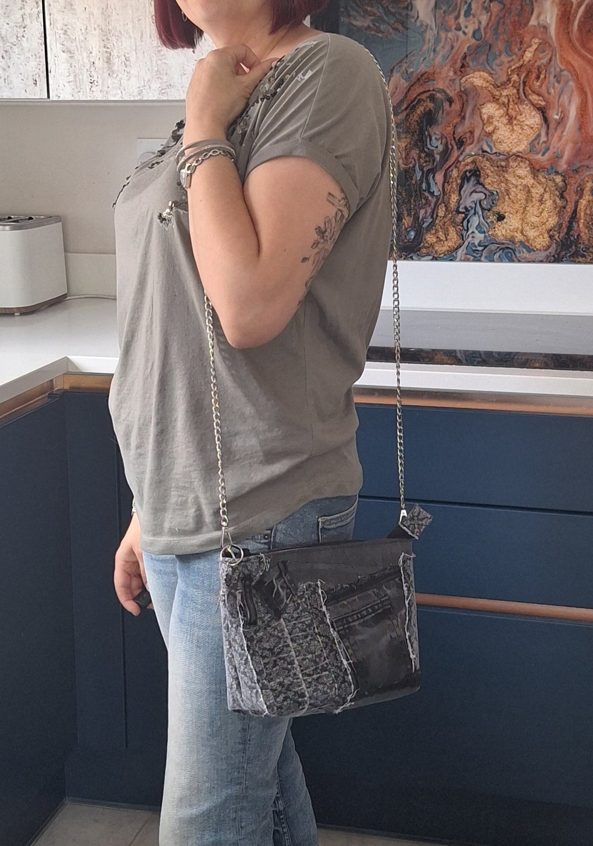The Chain Strap Mini: Grey & floral