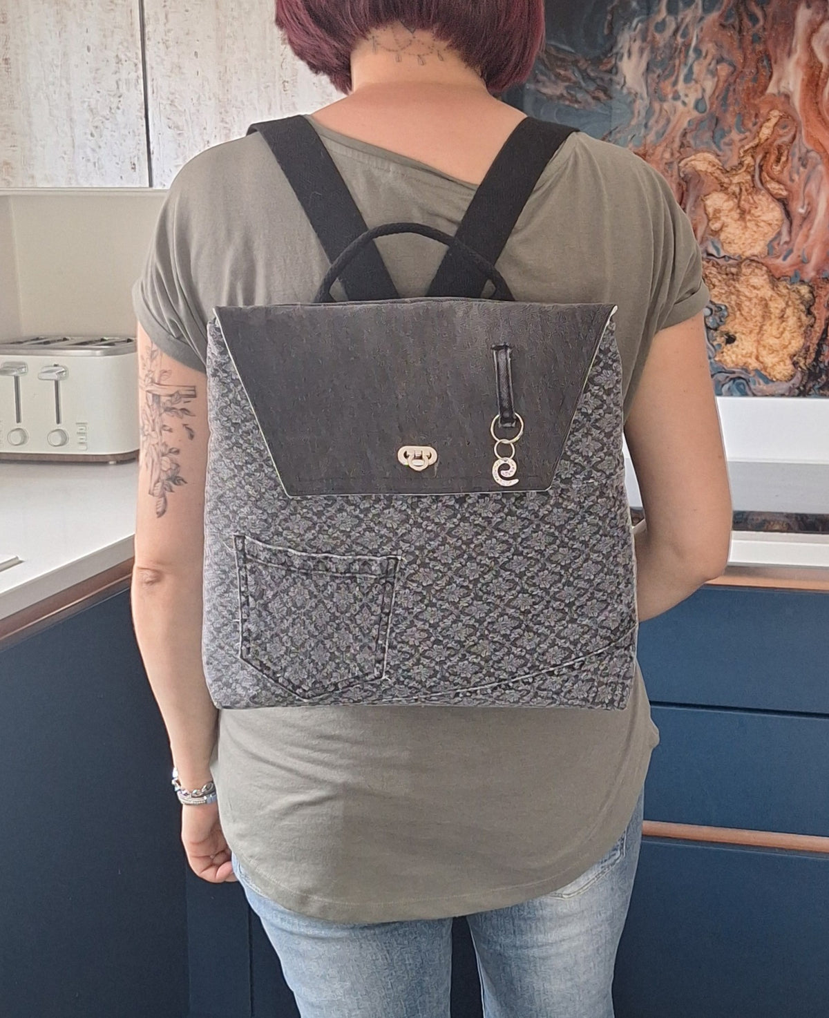 The Backpack: grey & floral