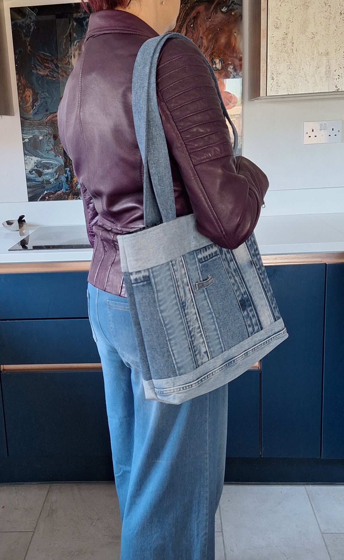 The Classic Tote: Blues with blue paisley lining