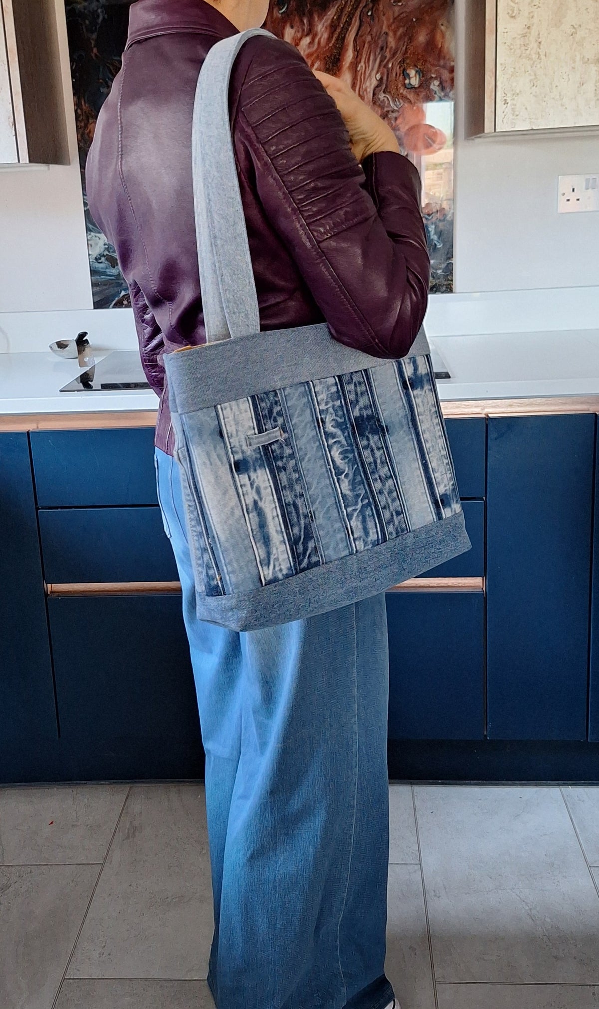 The Classic Tote: Blues with mustard botanical lining