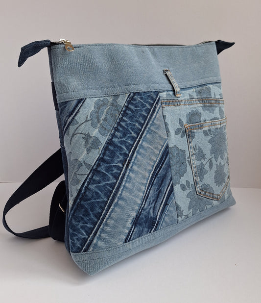 The Backpack: blues & floral with floral lining