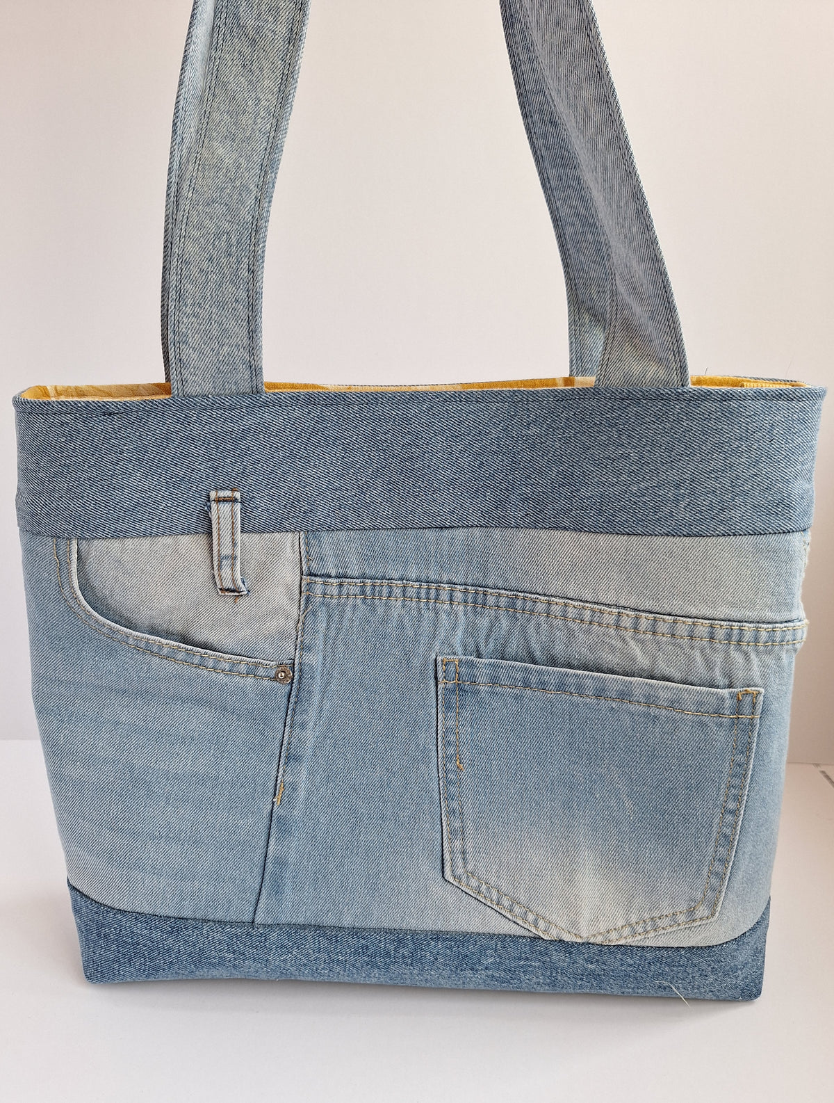 The Classic Tote: Blues with mustard botanical lining