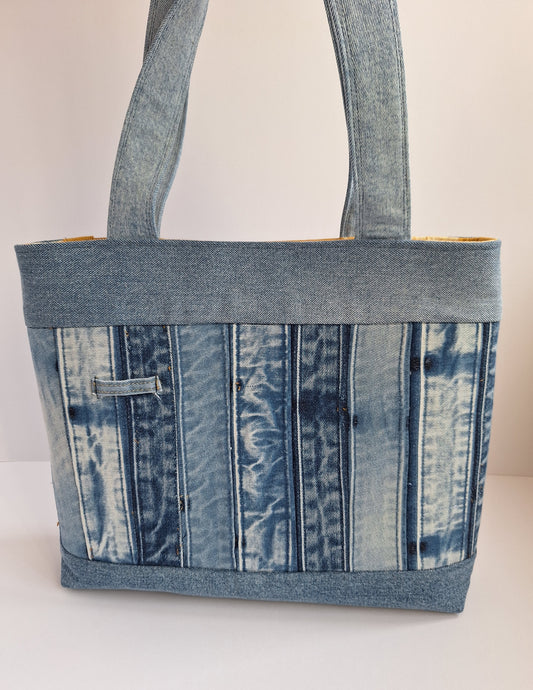 The Classic Tote: Blues with mustard botanical lining