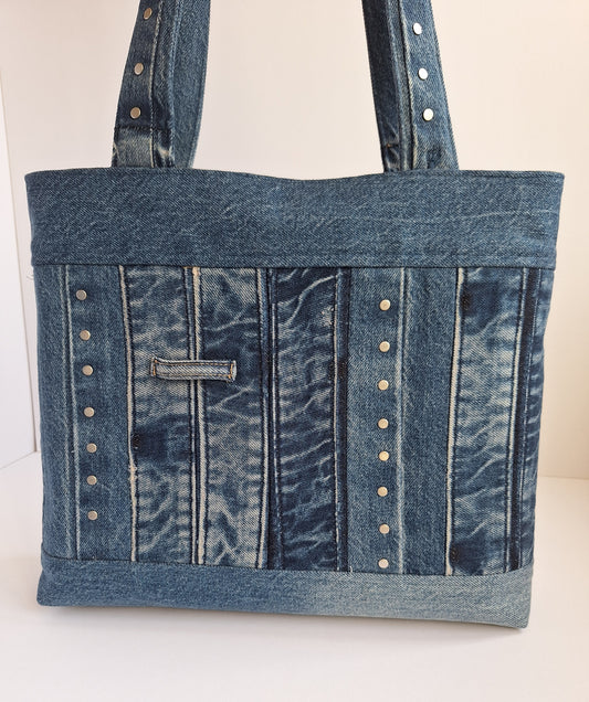 The Classic Tote: Blue with studs & peacock lining
