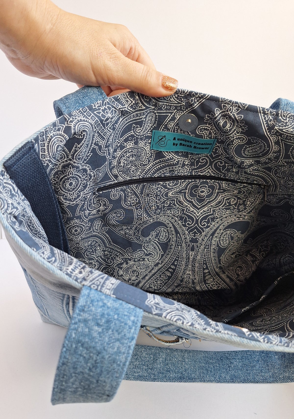 The Classic Tote: Blues with blue paisley lining